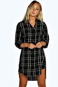 Boohoo Kira Monochrome Check Shirt Dress
