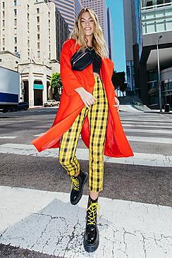 Boohoo Woven Tartan Zip Front Check Slim Leg Pants