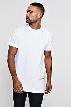 Boohoo Longline Crew Neck T-shirt With Ribbed Zip Panel