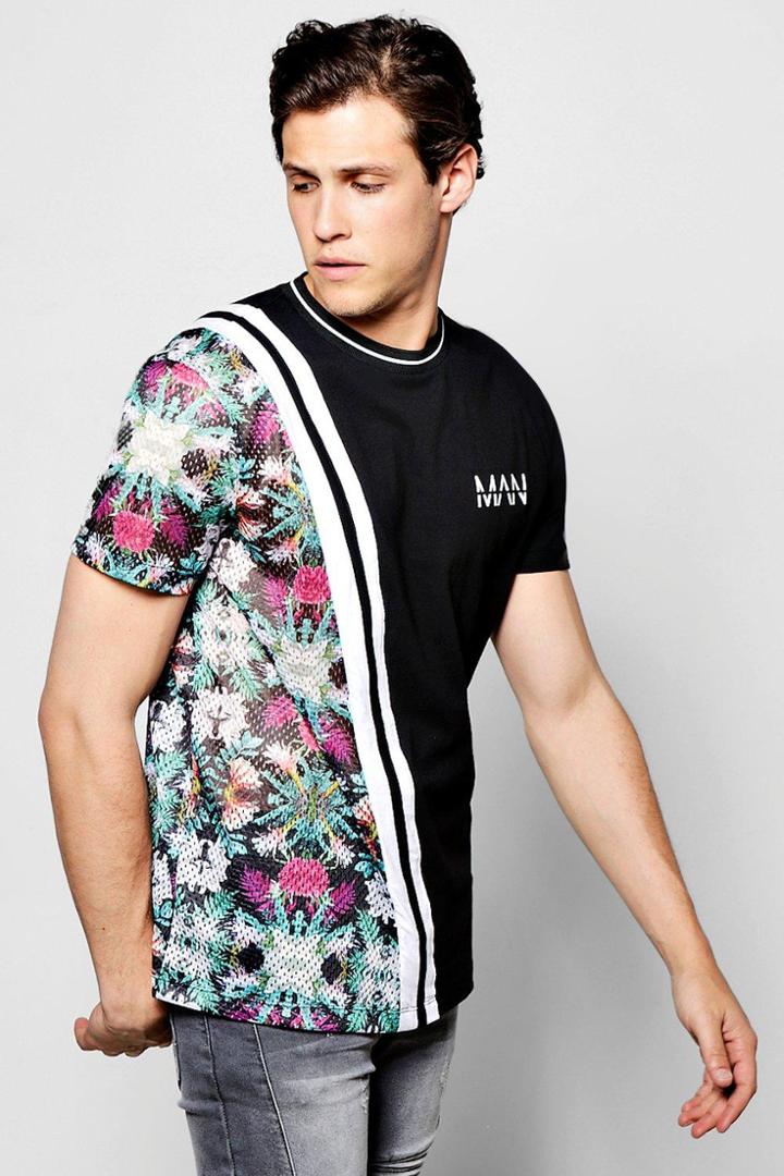 Boohoo Floral Spliced Man T Shirt Black