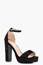 Boohoo Caroline Embossed Velvet Platform