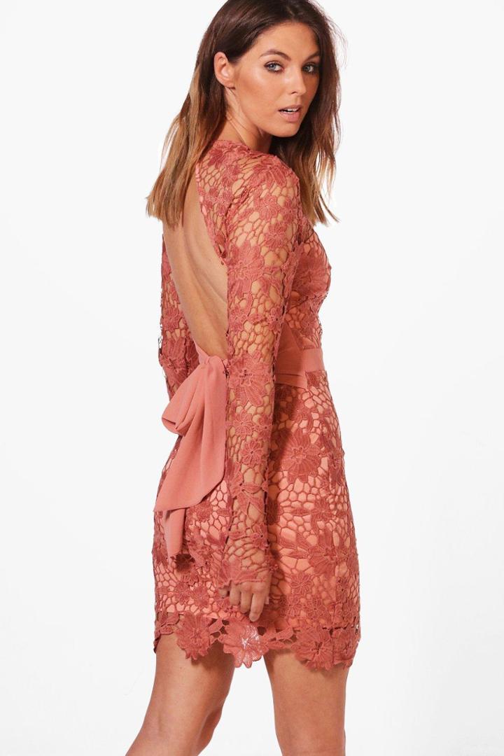 Boohoo Boutique Gia Lace Tie Back Bodycon Dress Rose