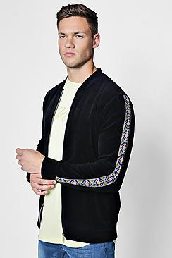 Boohoo Velour Bomber With Aztec Trim
