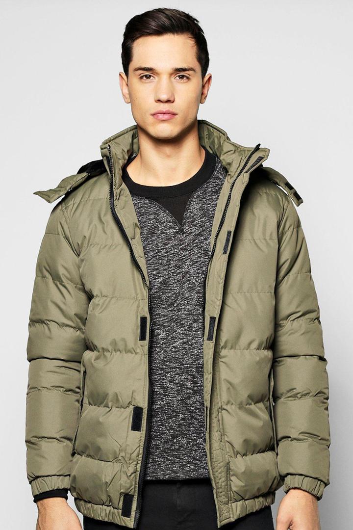 Boohoo Hooded Quilted Parka Jacket Khaki