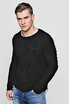 Boohoo Heavy Distressed Crew Jumper