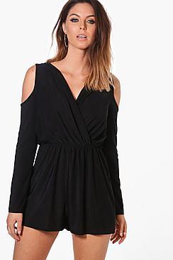 Boohoo Faye Cold Shoulder Slinky Playsuit