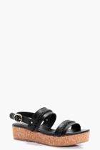 Boohoo Lacey Plait Detail Cork Footbed Sandal Black