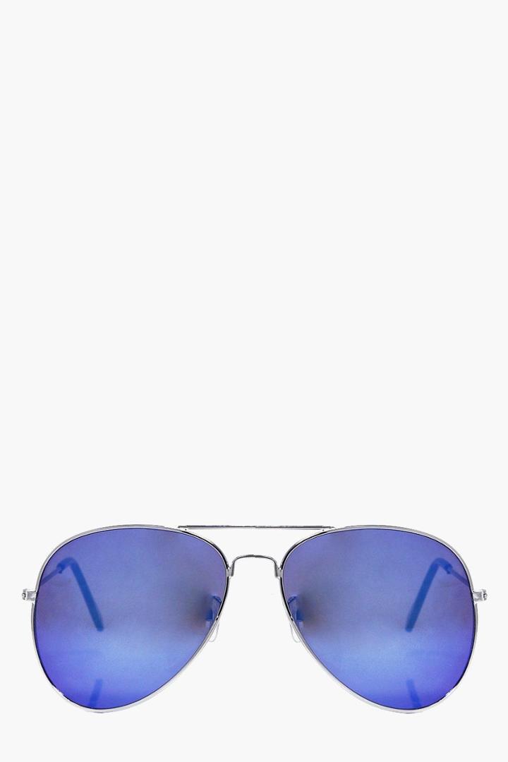 Boohoo Molly Blue Lense Aviator Sunglasses Silver