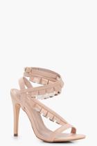 Boohoo Libby Ruffle Trim Wrap Sandal Nude