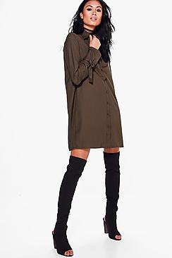 Boohoo Adelheid Tie Sleeve Shirt Dress