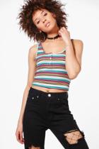 Boohoo Tia Striped Button Crop Tank Top Multi