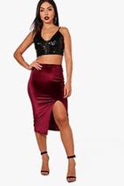 Boohoo Mila Split Front Velvet Midi Skirts