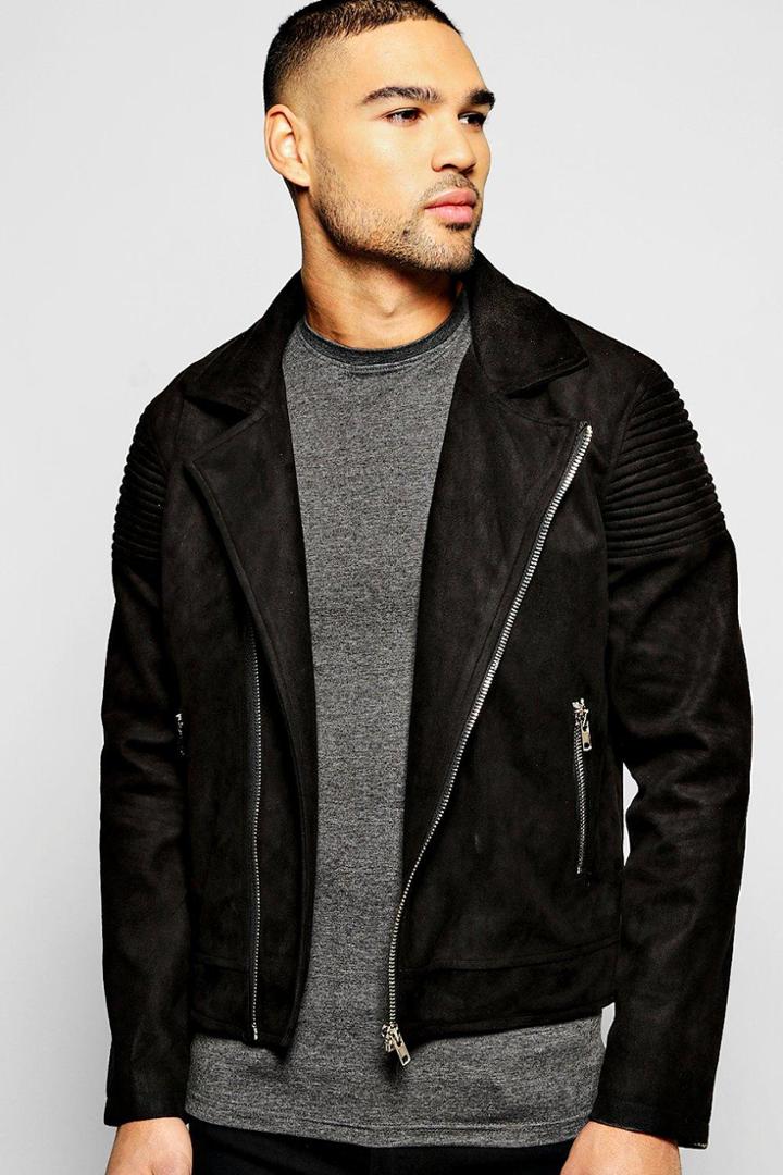 Boohoo Suedette Biker Detail Jacket Black