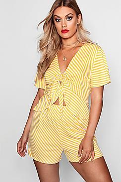 Boohoo Plus Tara Stripe Tie Front Beach Co-ord