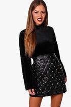 Boohoo Petite Velvet Flare Sleeve Turtleneck Top