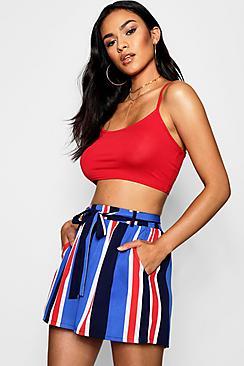 Boohoo Janine Striped Tie Belt Shorts