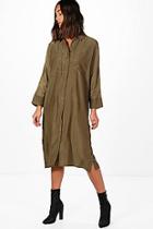 Boohoo Quinn Cupro Button Side Detail Midi Dress