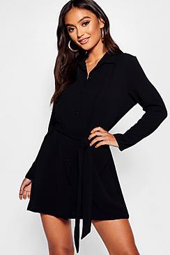 Boohoo Petite Belted Woven Shirt Dress