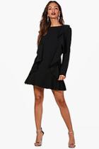 Boohoo Ruffle Hem And Front Long Sleeve Dress
