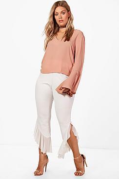Boohoo Plus Mesh Ruffle Hem Trouser