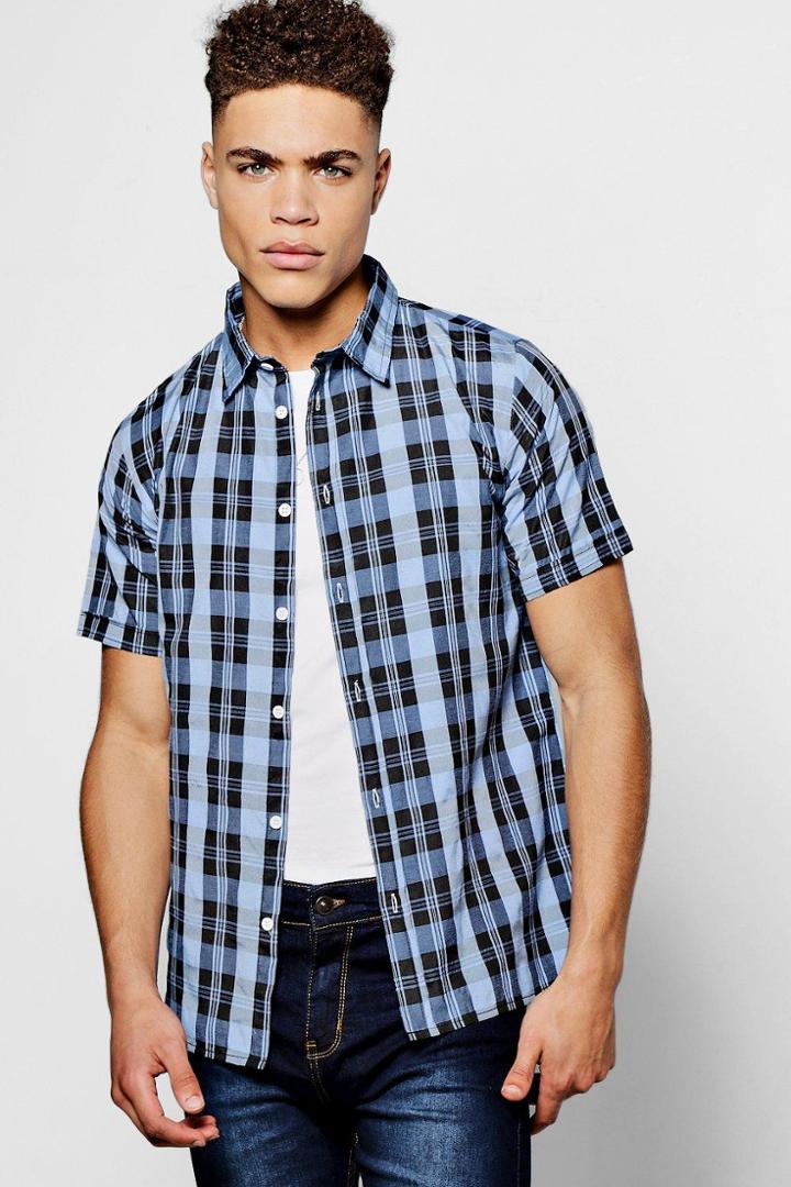 Boohoo Blue Check Short Sleeve Shirt Blue