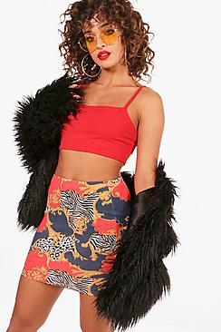 Boohoo Millie Scarf Print Crepe Mini Skirt