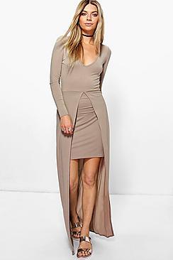 Boohoo Tasha Wrap Front Skirted Maxi Dress