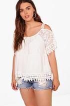 Boohoo Plus Neve Heavy Embroidered Cold Shoulder Top