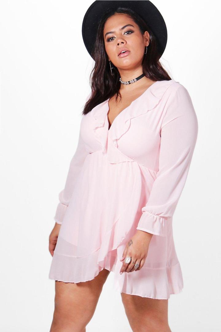 Boohoo Plus Jessie Wrap Tunic Top Blush