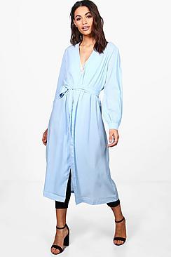 Boohoo Ashleigh Balloon Sleeve Belted Duster