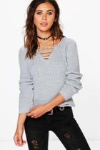Boohoo Petite Rachel Lace Front Soft Knit Jumper Silver