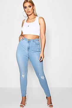 Boohoo Plus Lara Distressed Split Knee Skinny Jean