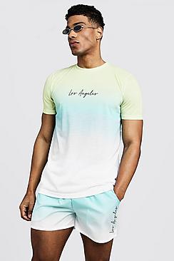 Boohoo Faded Los Angeles Print T-shirt & Swim Short Set