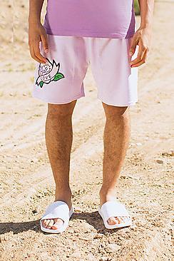Boohoo Lilac Velour Shorts With Rose Embroidery