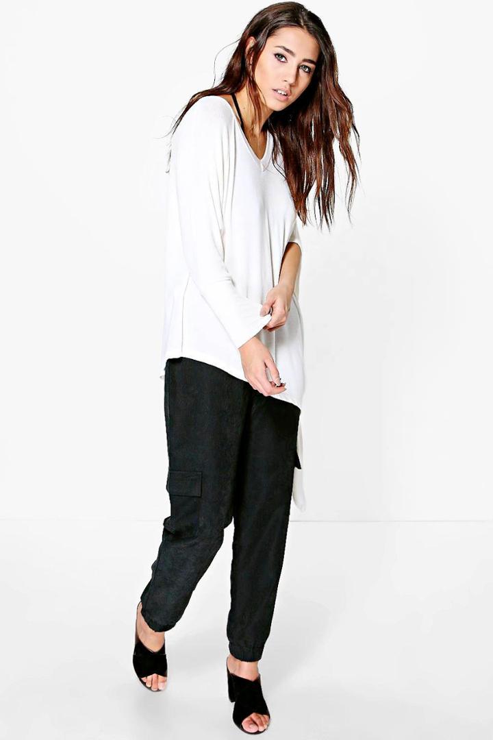 Boohoo Lucy Fine Knit Asymmetric Jumper Cream