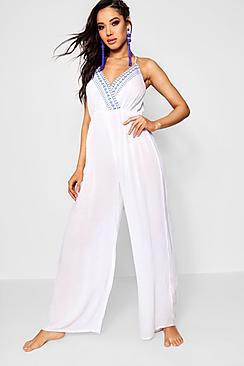 Boohoo Aleksa Embroidered Cross Front Jumpsuit