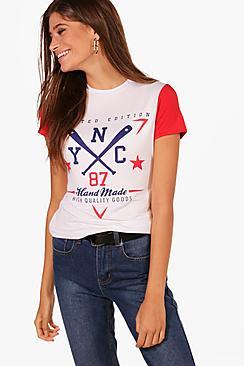 Boohoo Ava Baseball Ringer Printed Tee