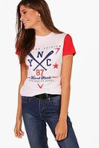 Boohoo Ava Baseball Ringer Printed Tee