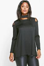 Boohoo Plus Natalia Ring Detail Cold Shoulder Knitted Top Black