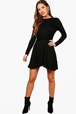 Boohoo Petite Alice Knit Front Skater Dress