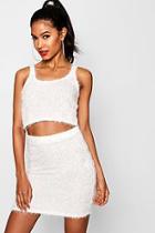 Boohoo Fluffy Knitted Crop Top Knitted Mini Skirt Set
