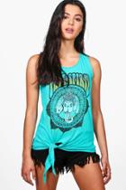 Boohoo Rachel Free Spirit Knot Front Tee Green