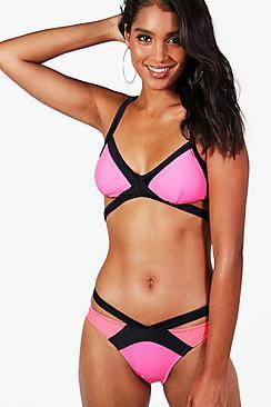 Boohoo Ibiza Strappy Colour Block Bikini