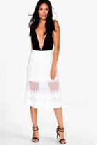 Boohoo Aria Embroidered Tulle Lace Miid Skirt Ivory