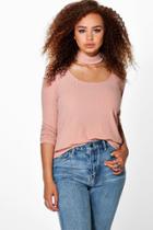Boohoo Plus Addy Choker Neck Detail Rib Top Rose