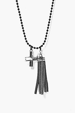 Boohoo Cross And Tassel Necklace
