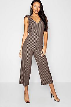 Boohoo Stripe Tie Detail Jumpsuit