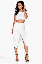 Boohoo Cleo Off The Shoulder Crop And Tie Waist Midi Skirt Co-ord