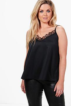 Boohoo Plus Caitlin Slinky Lace Trim Cami Top