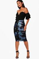 Boohoo Sequin Floral Midi Skirt